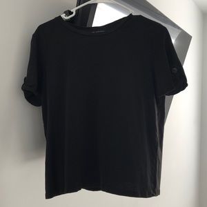 black shirt w button on sleeves